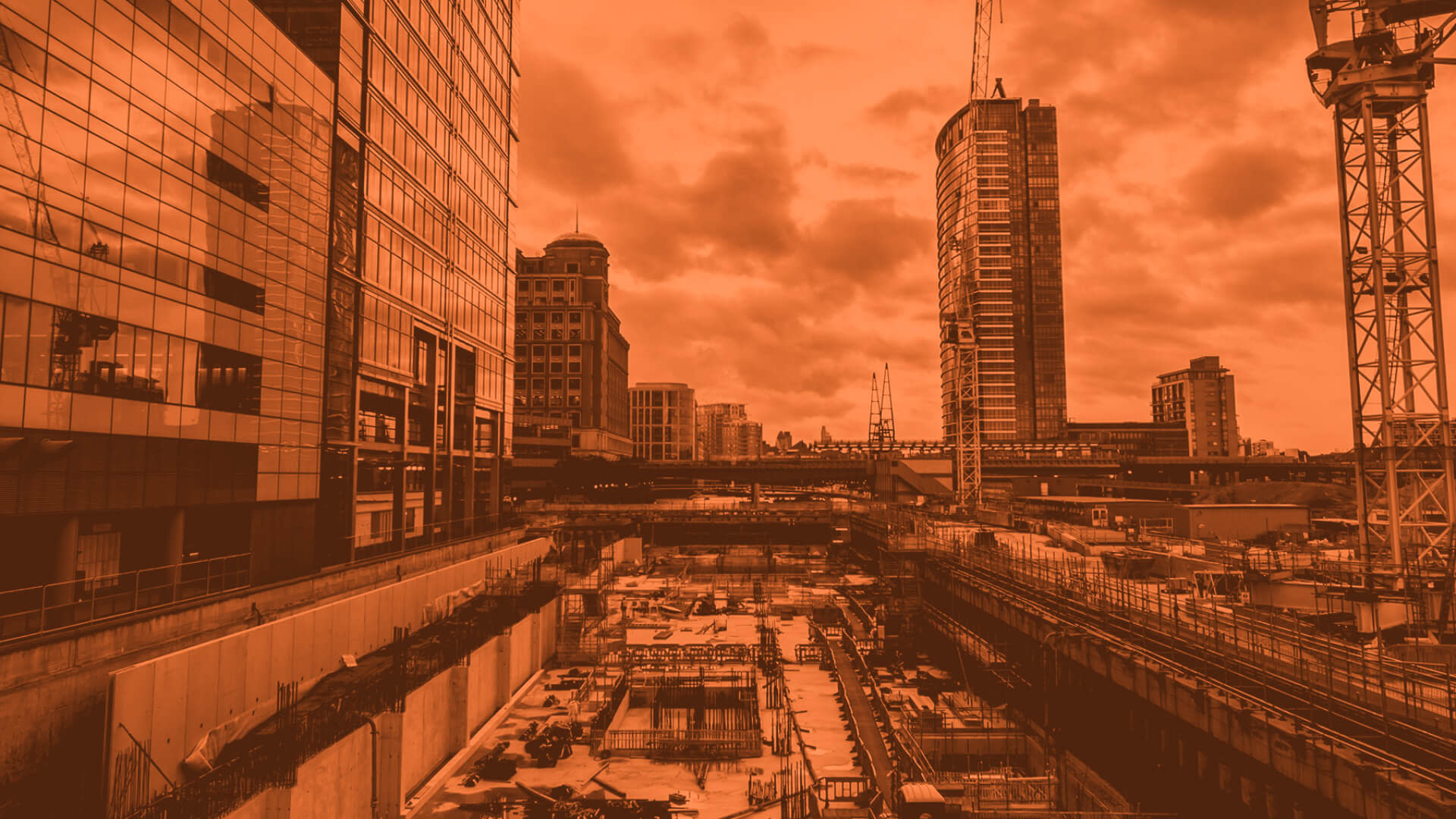 Aerial shot of a construction overlooking the city