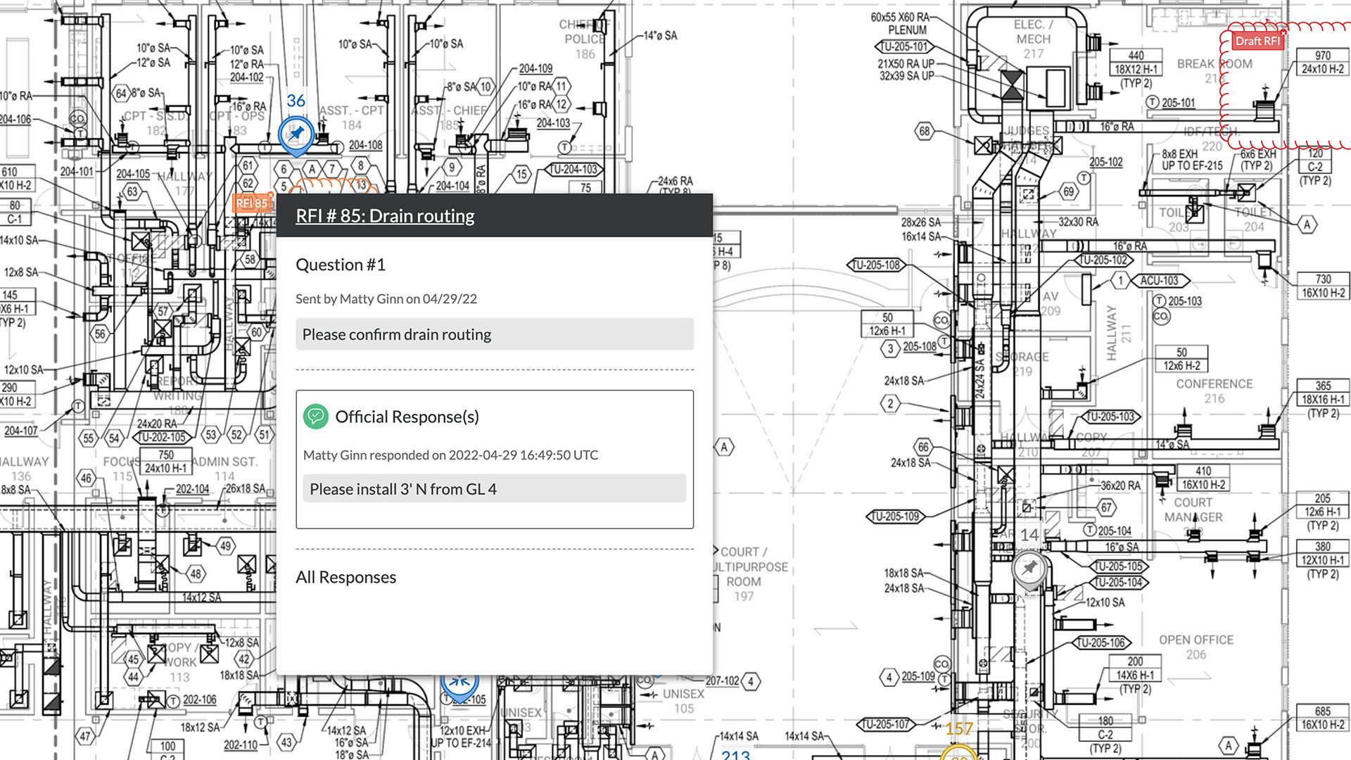 Procore's project management tool screen