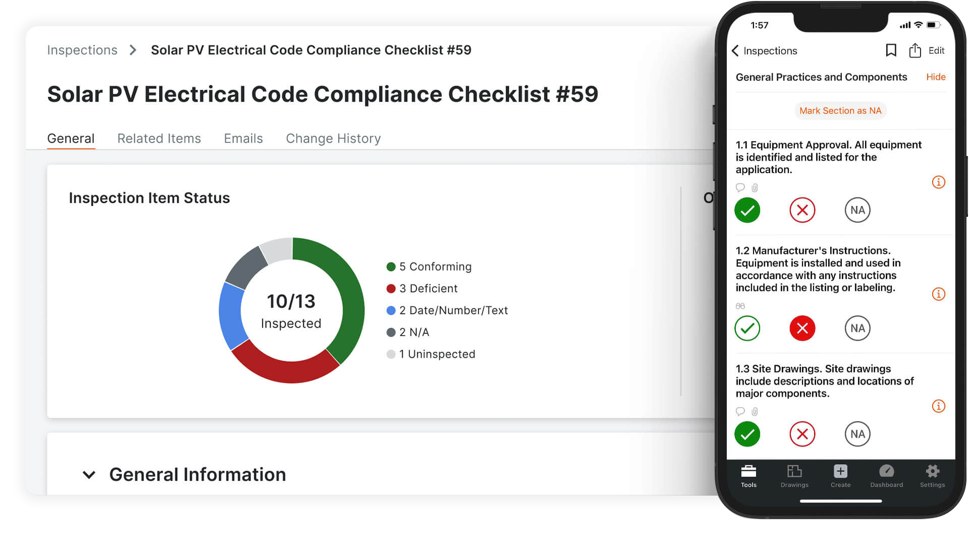 screen capture of Procore's Inspections