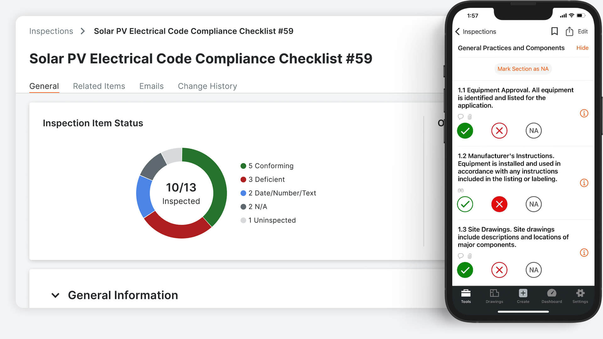 screen capture of Procore's Inspections