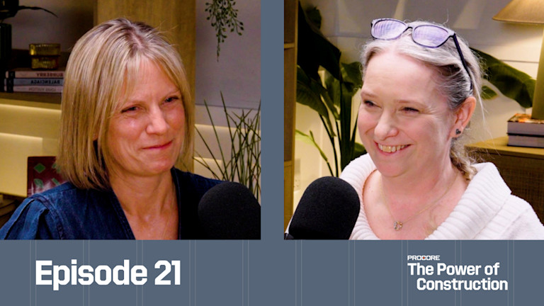 Two women having a conversation on Procore's podcast
