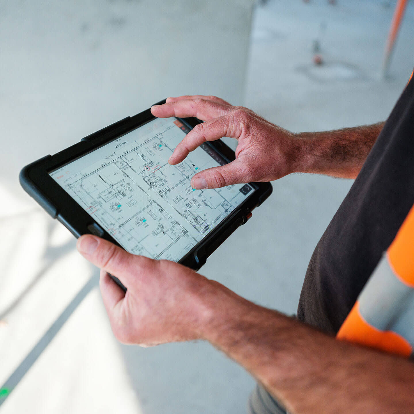 Blueprints on a tablet