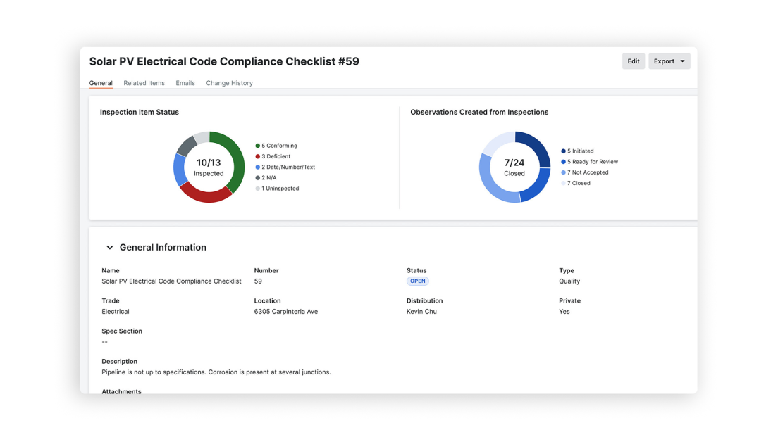 Procore's compliance checklist UI