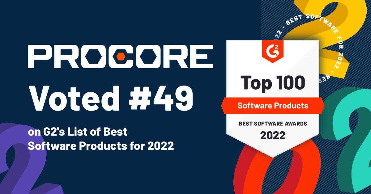 Procore voted #49 on G2's list of best software products