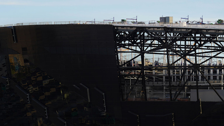 Close up view of Allegiant Stadium's final phase of construction