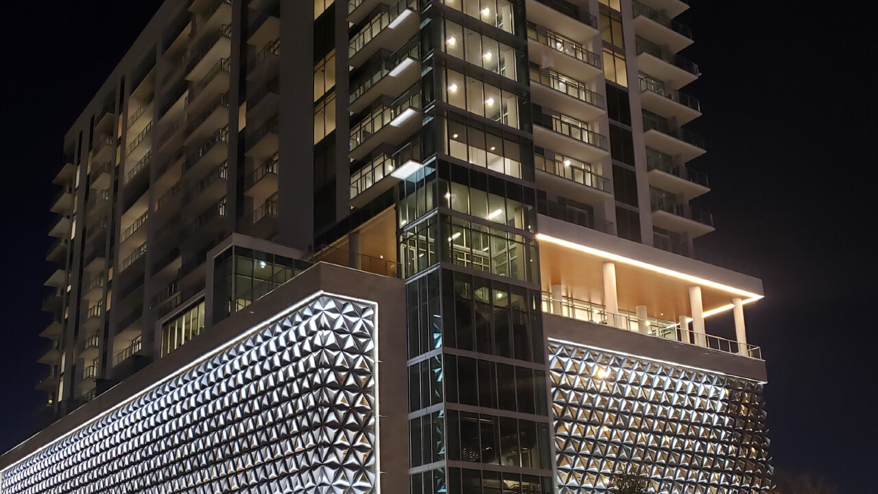 Exterior of a commercial building at night