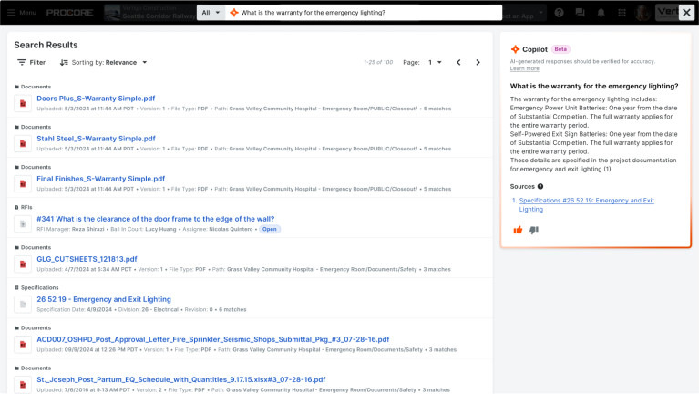 Procore Copilot Product Screen
