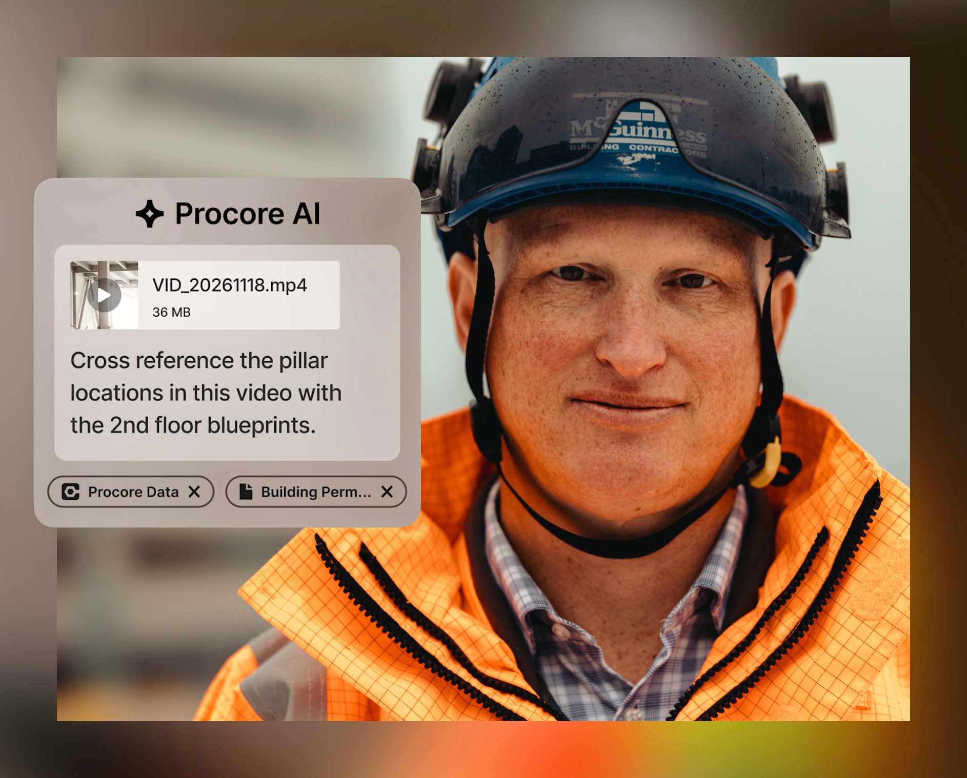 Construction site with project management dashboard and budget analysis overlays.