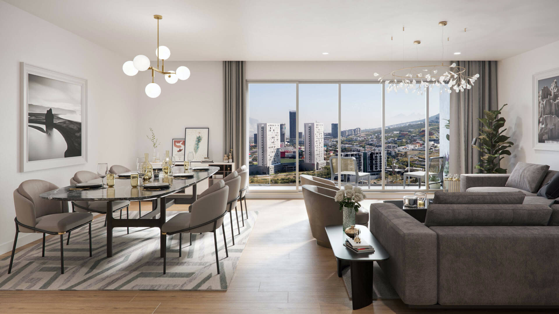 Interior living room and dining area