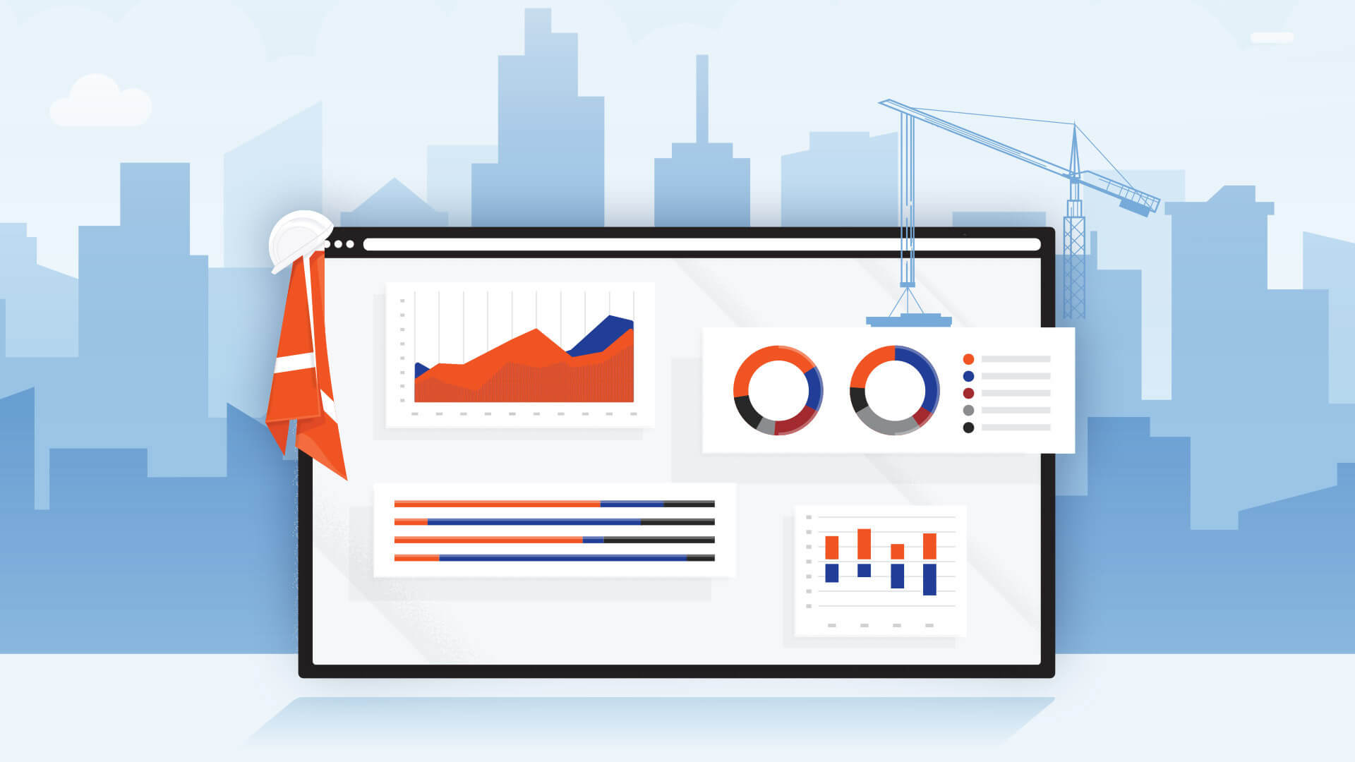 illustration of browser over a city background
