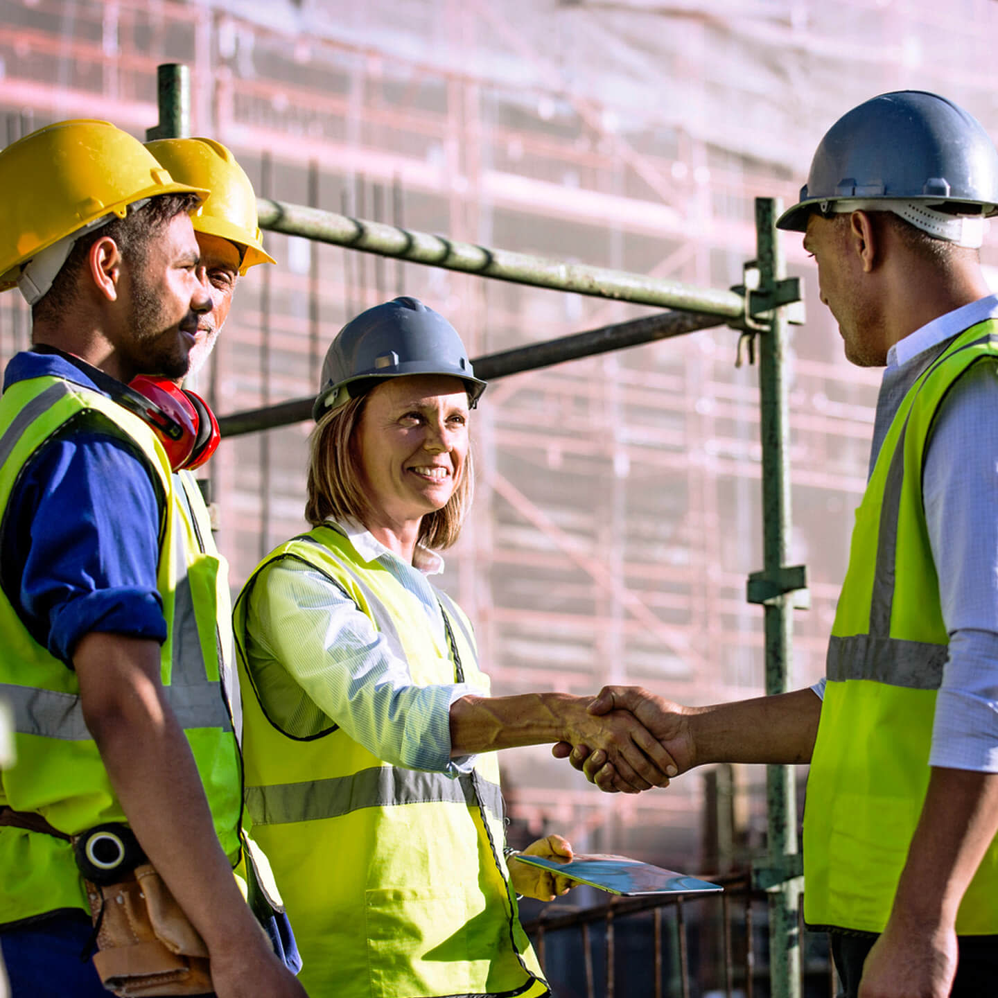 Contractors greeting each other