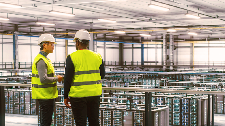 Construction workers at a data center