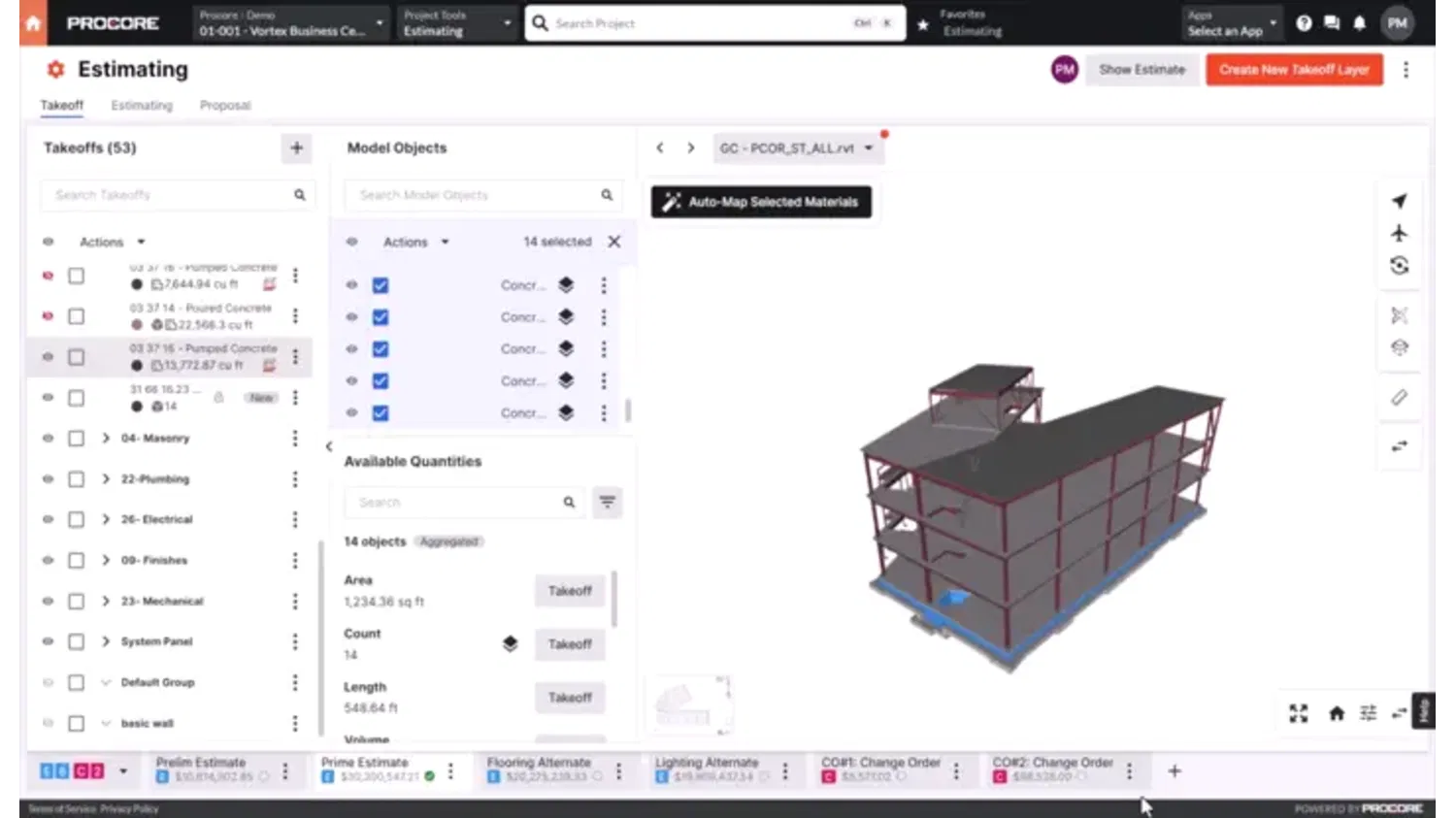 Animation of Procore's Estimating product UI
