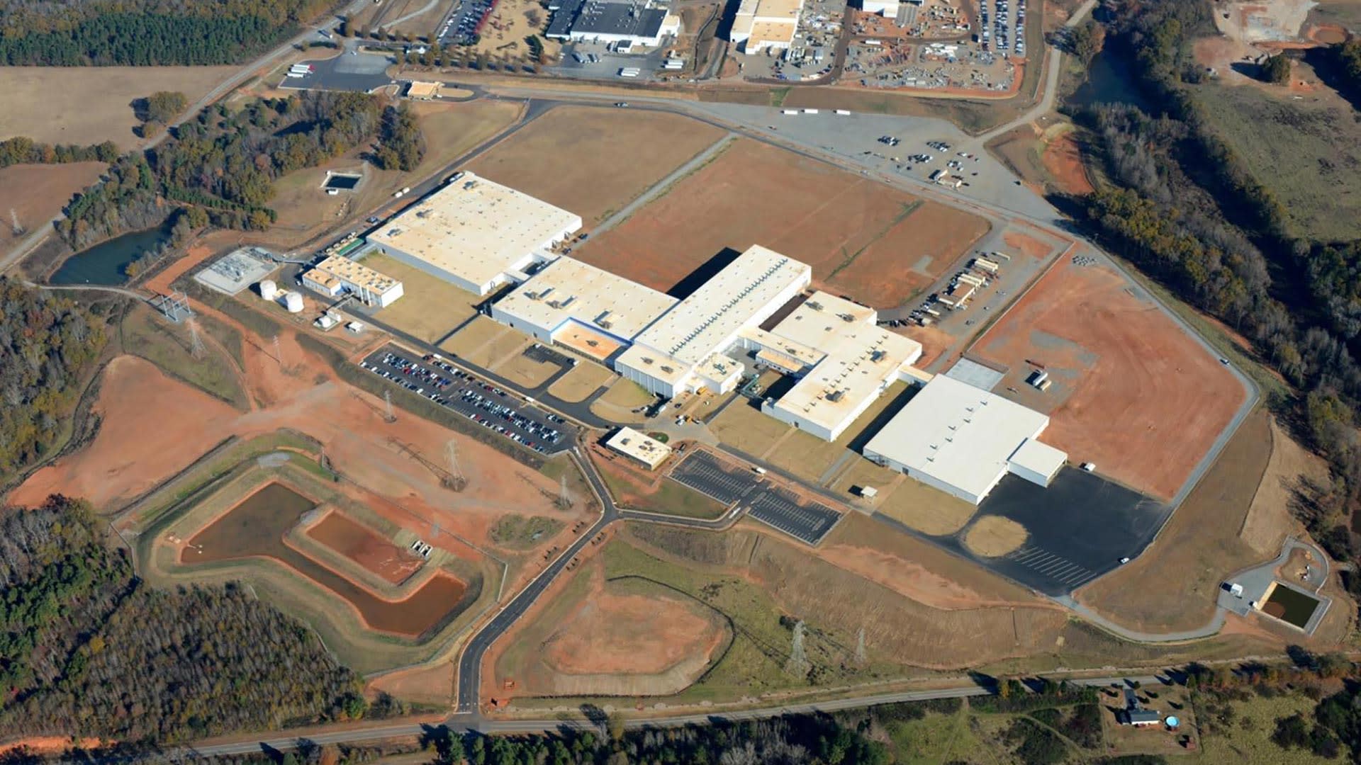Aerial view of a factory's lot