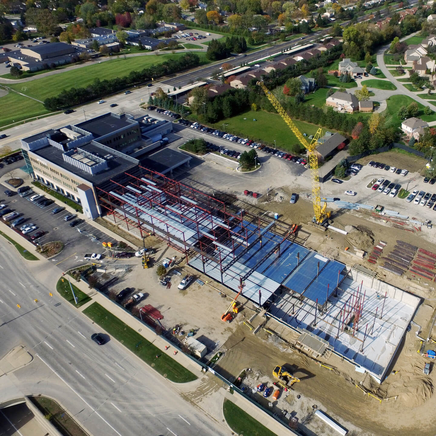 aerial view of a building's expansion project