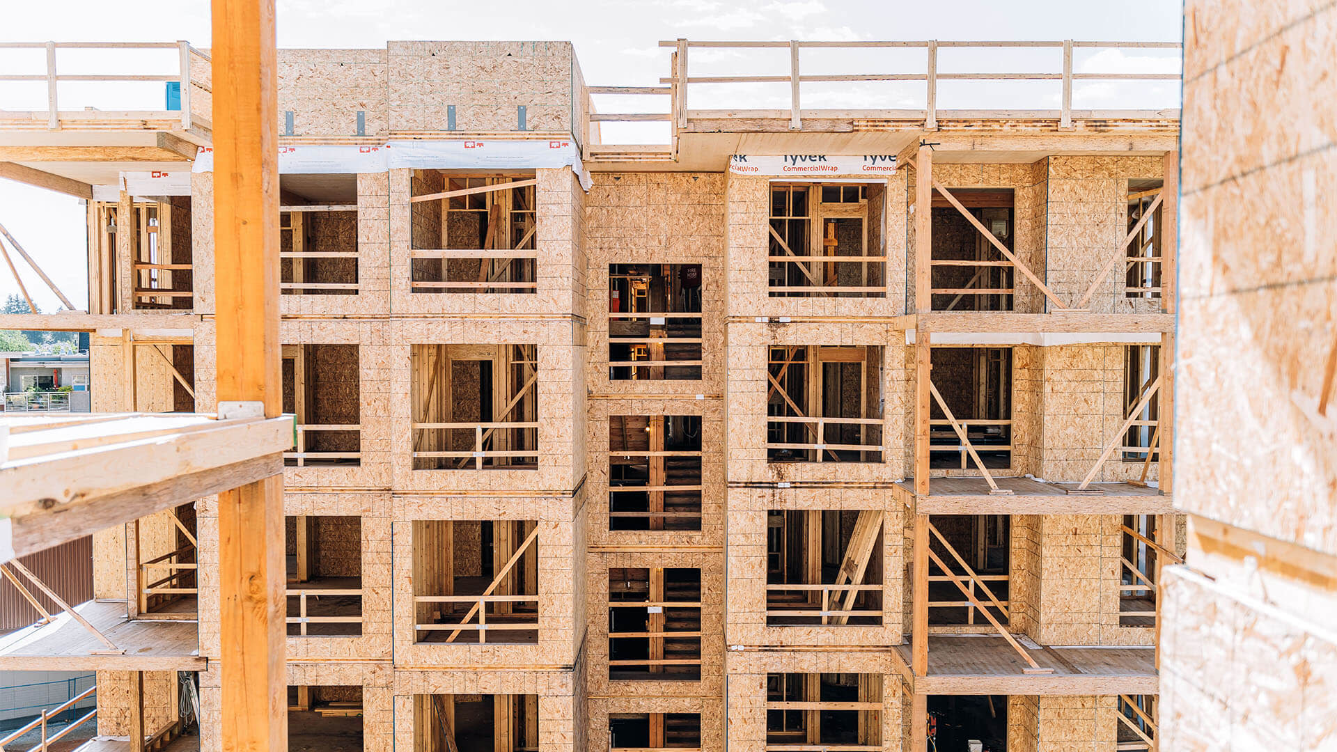 Front view of a building under construction