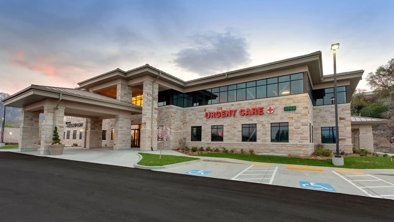 Low angle view of a hospital's urgency entrance