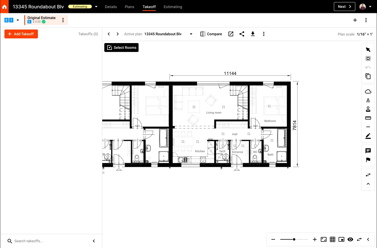 Select Room feature in Procore