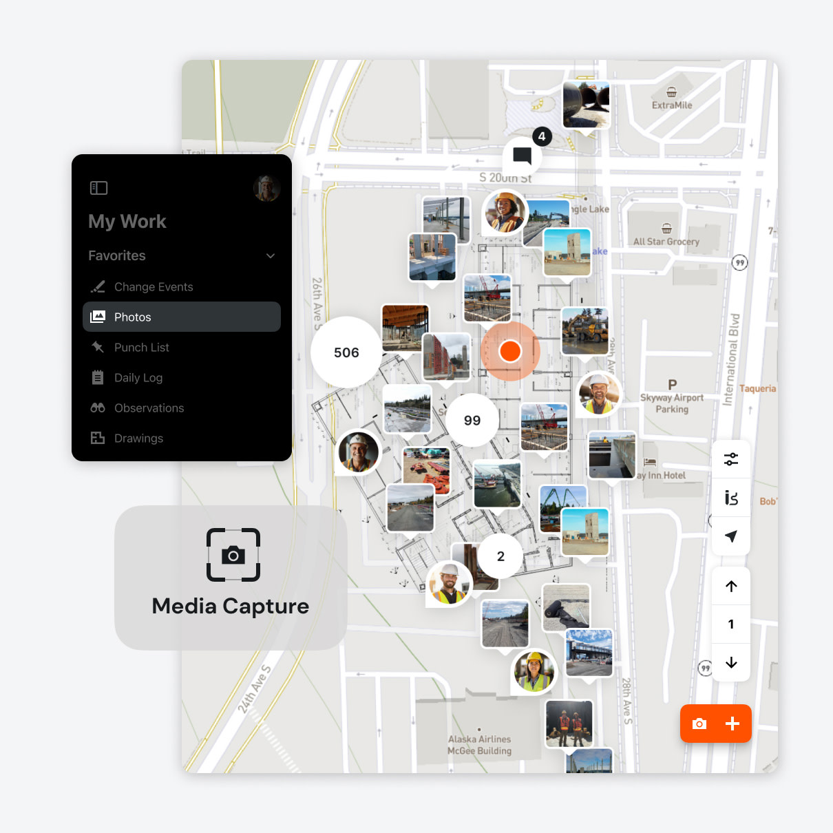 Procore's Maps tool screens