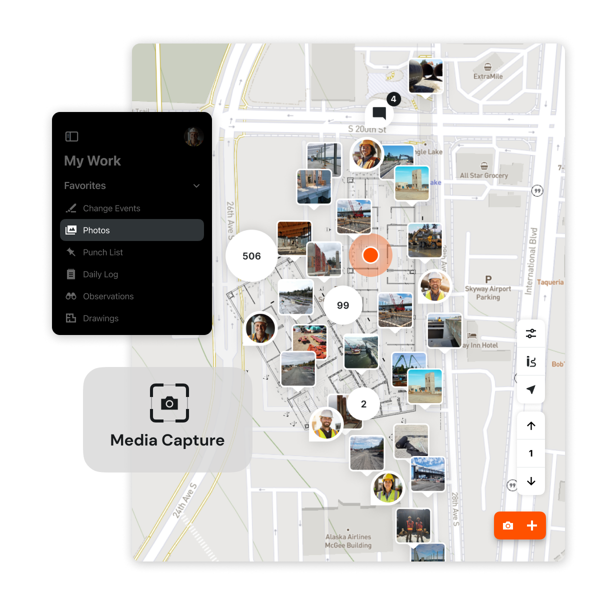 Procore's Maps tool screens