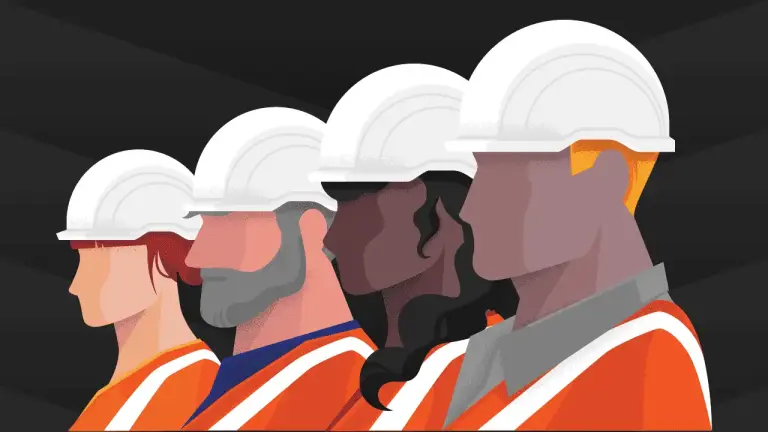 three illustrated heads with PPE