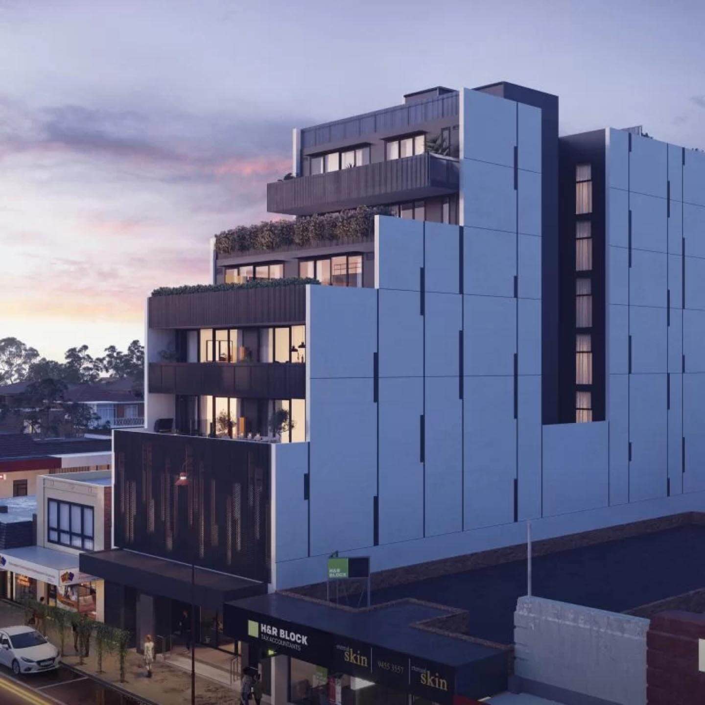 Aerial shot of a building during evening