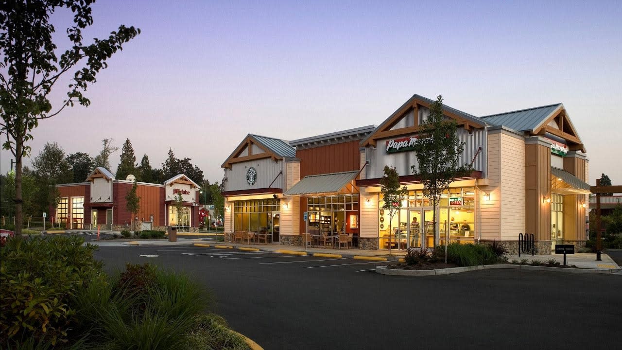 View from afar of a shopping center