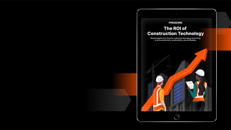 Procore 2022 ROI Report cover on an iPad