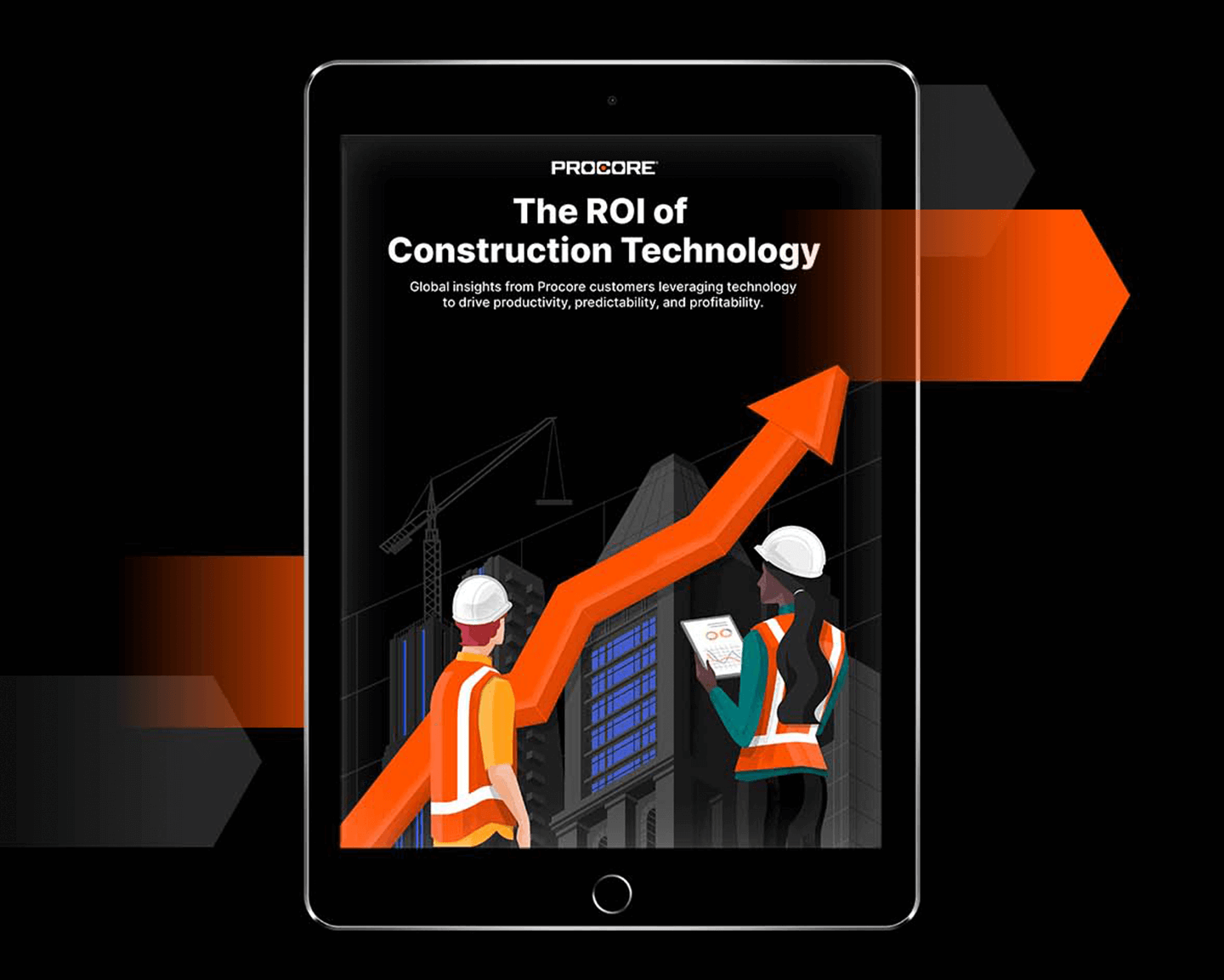 Procore 2022 ROI Report cover on an iPad