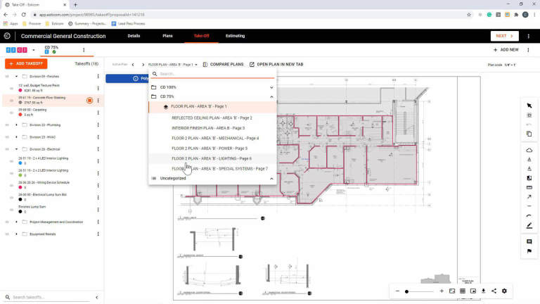 Procore Estimating Product Screen