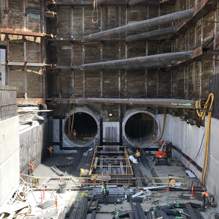 a construction site with several tunnels