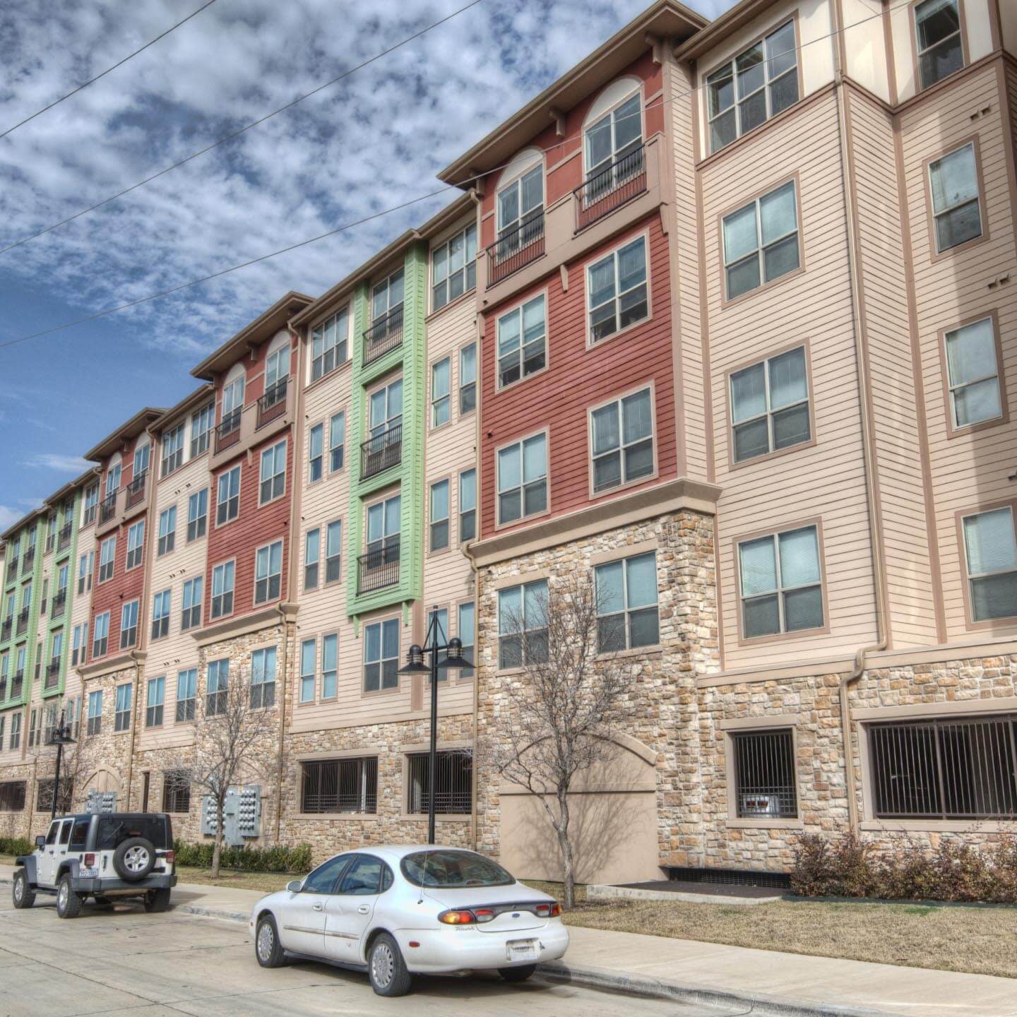 Low angle view of an apartment building complex