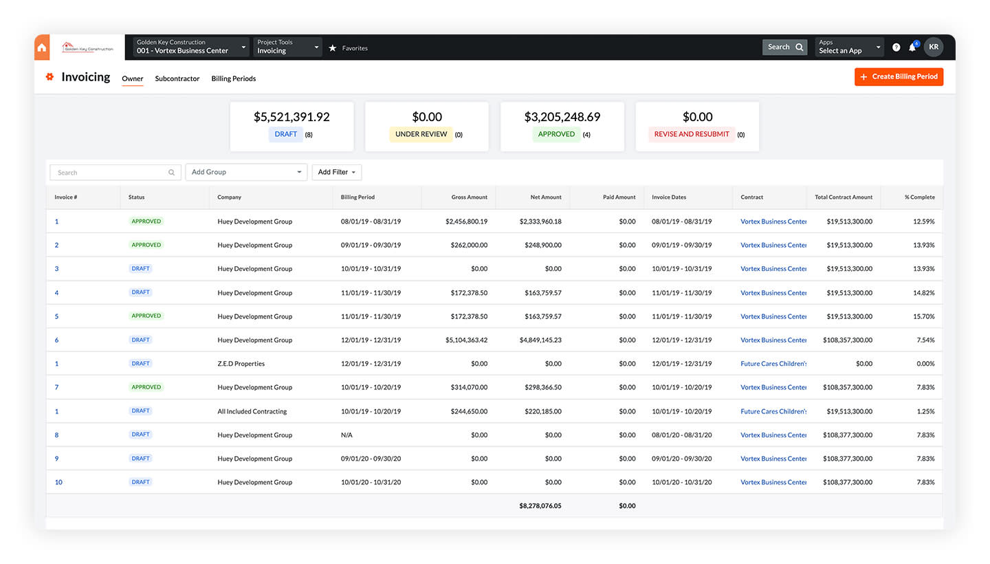 screenshot of invoicing UI