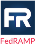 FedRAMP logo with white letters FR on dark blue square background