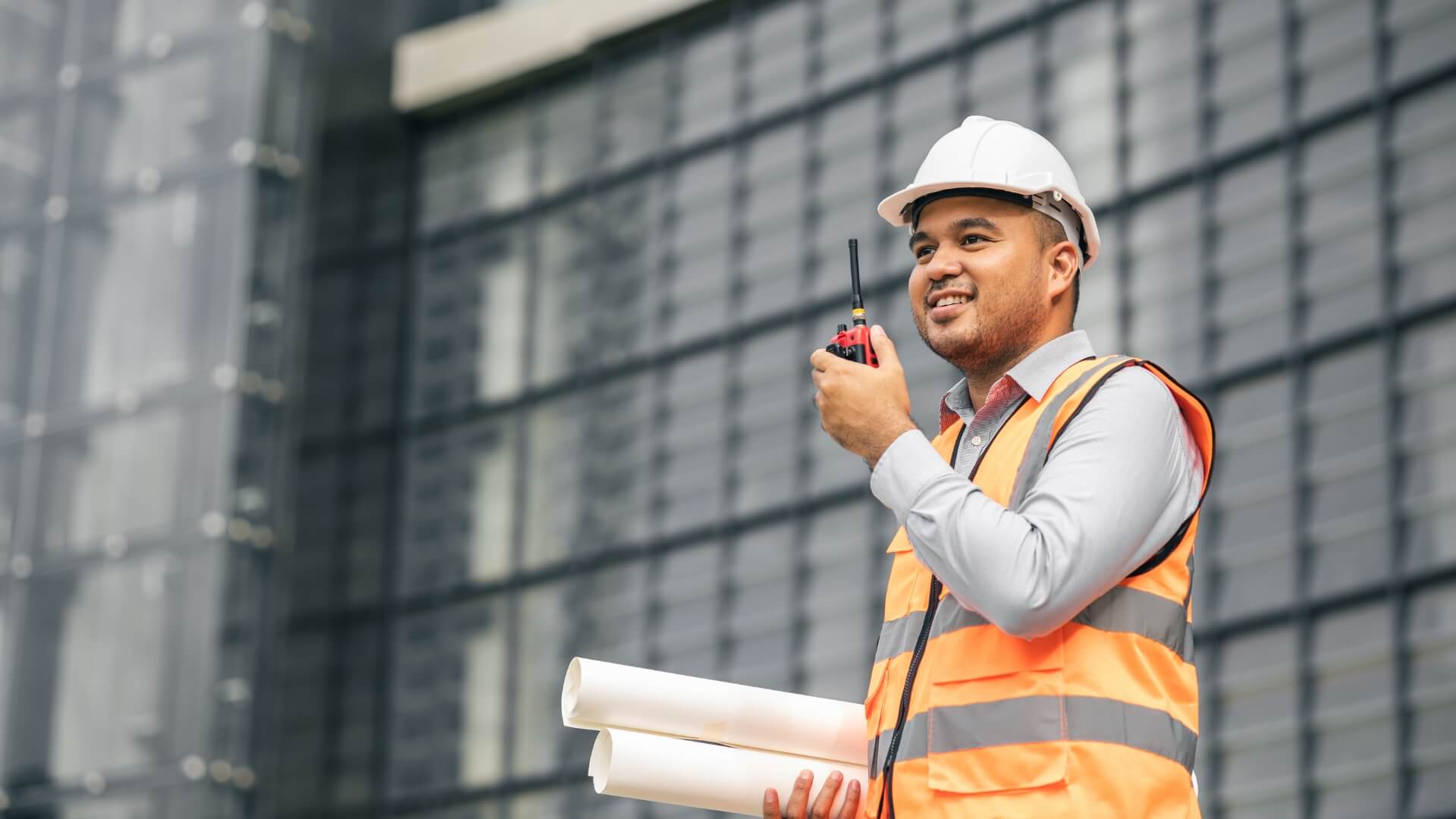 Contractor talking to a radio