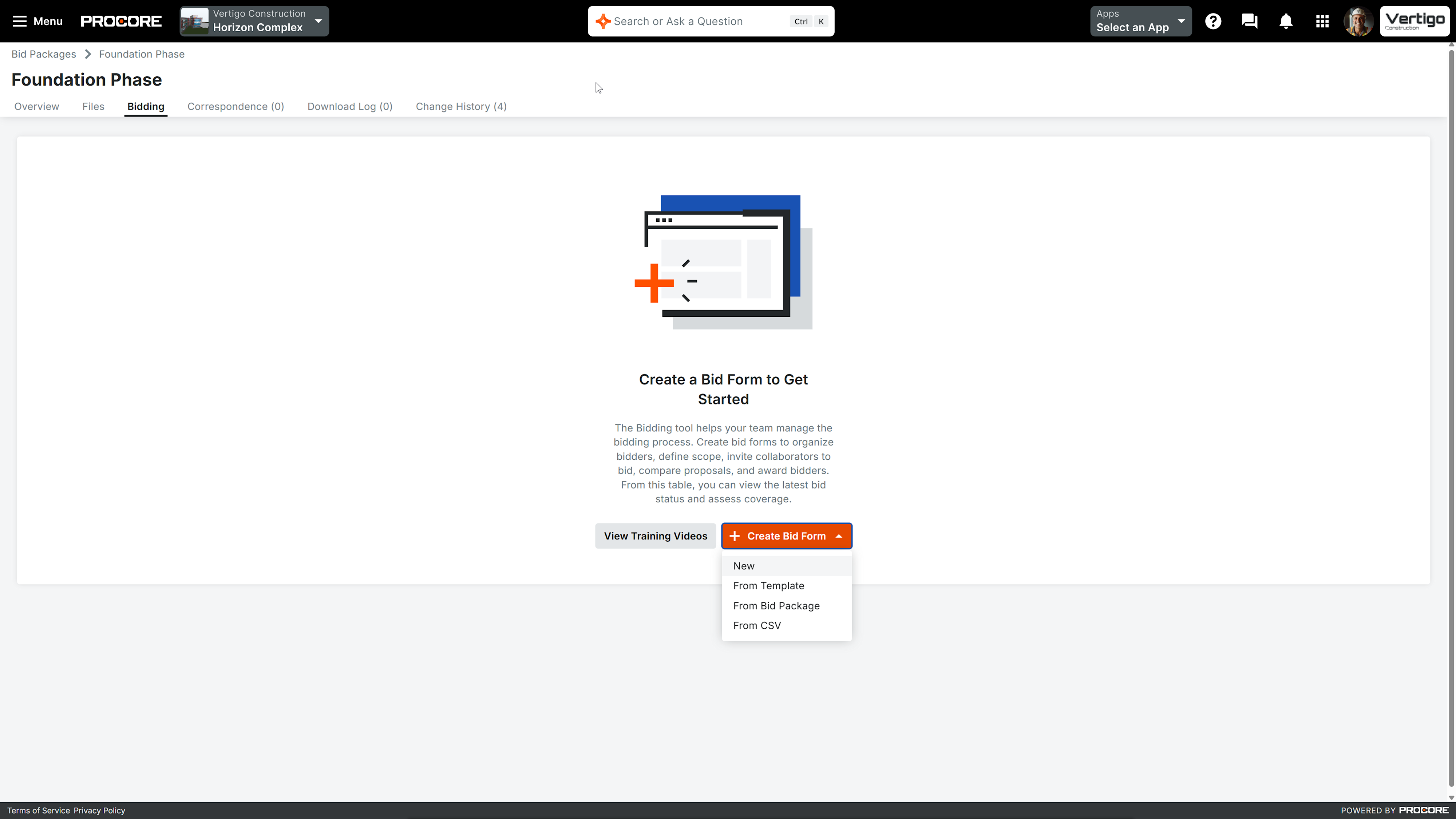 Procore tendering tool