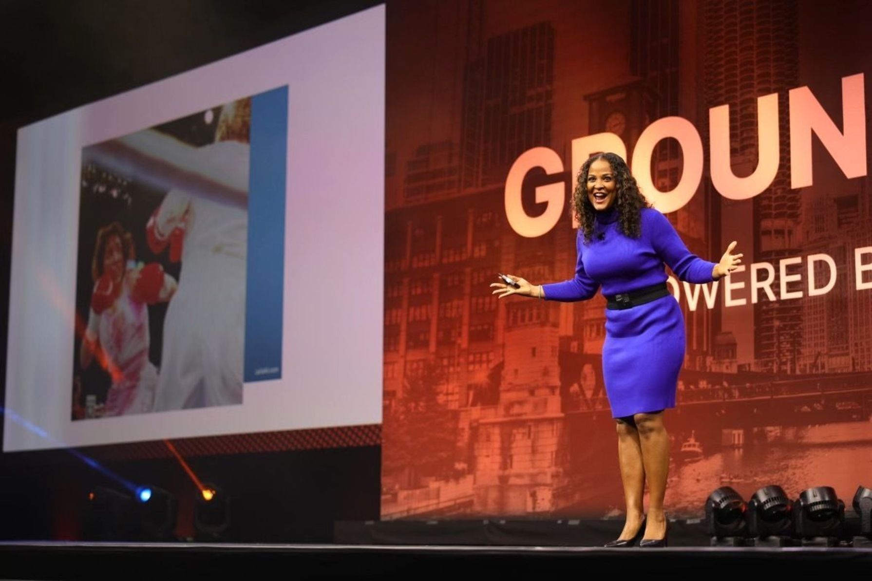 Leila Ali speaking at Groundbreak 2023