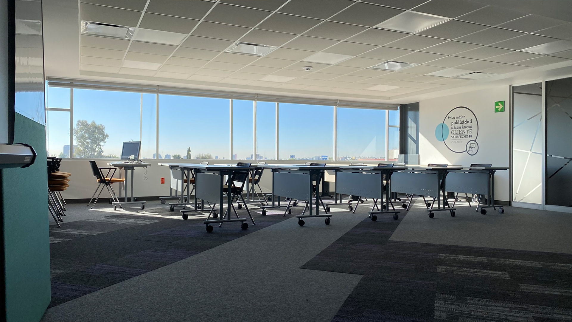 A classroom full of desks