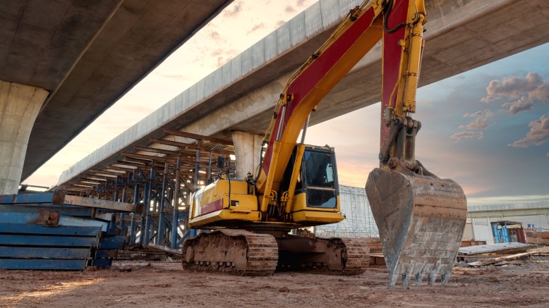 Front loader on a bridge construction site