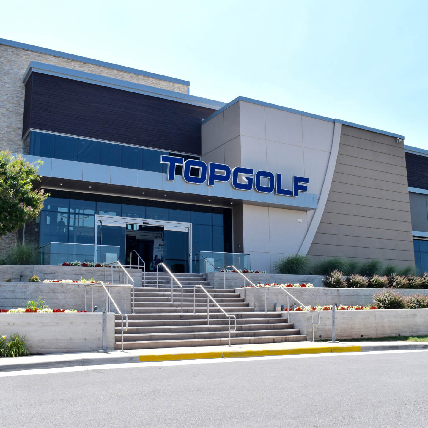 Front view of Topgolf's building