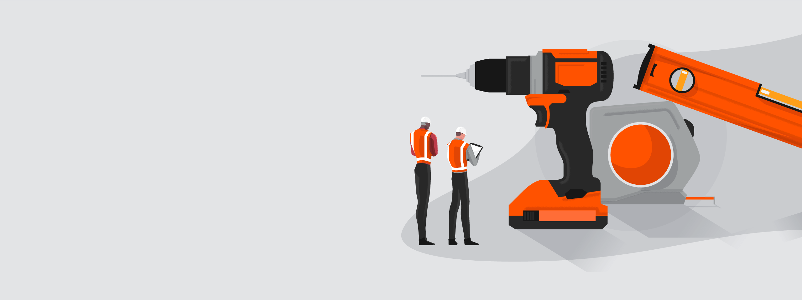 Illustration of giant tools and small construction workers