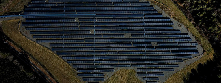 Aerial view of a solar panel farm