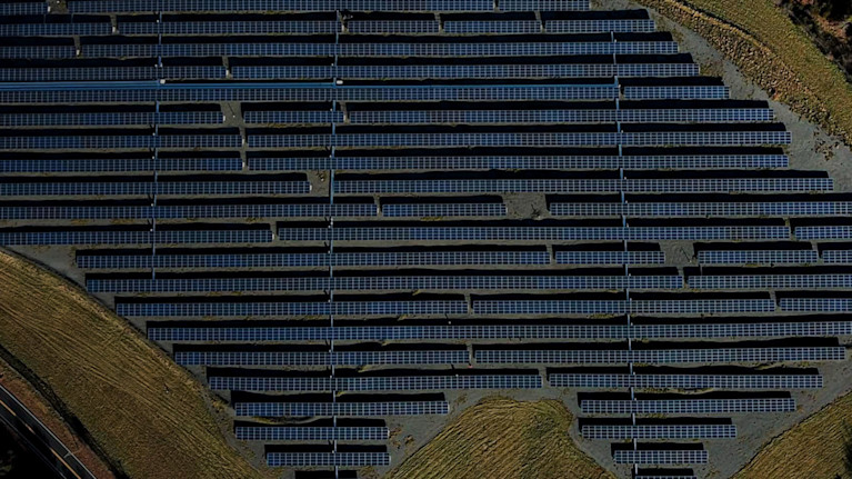 Aerial view of a solar panel farm