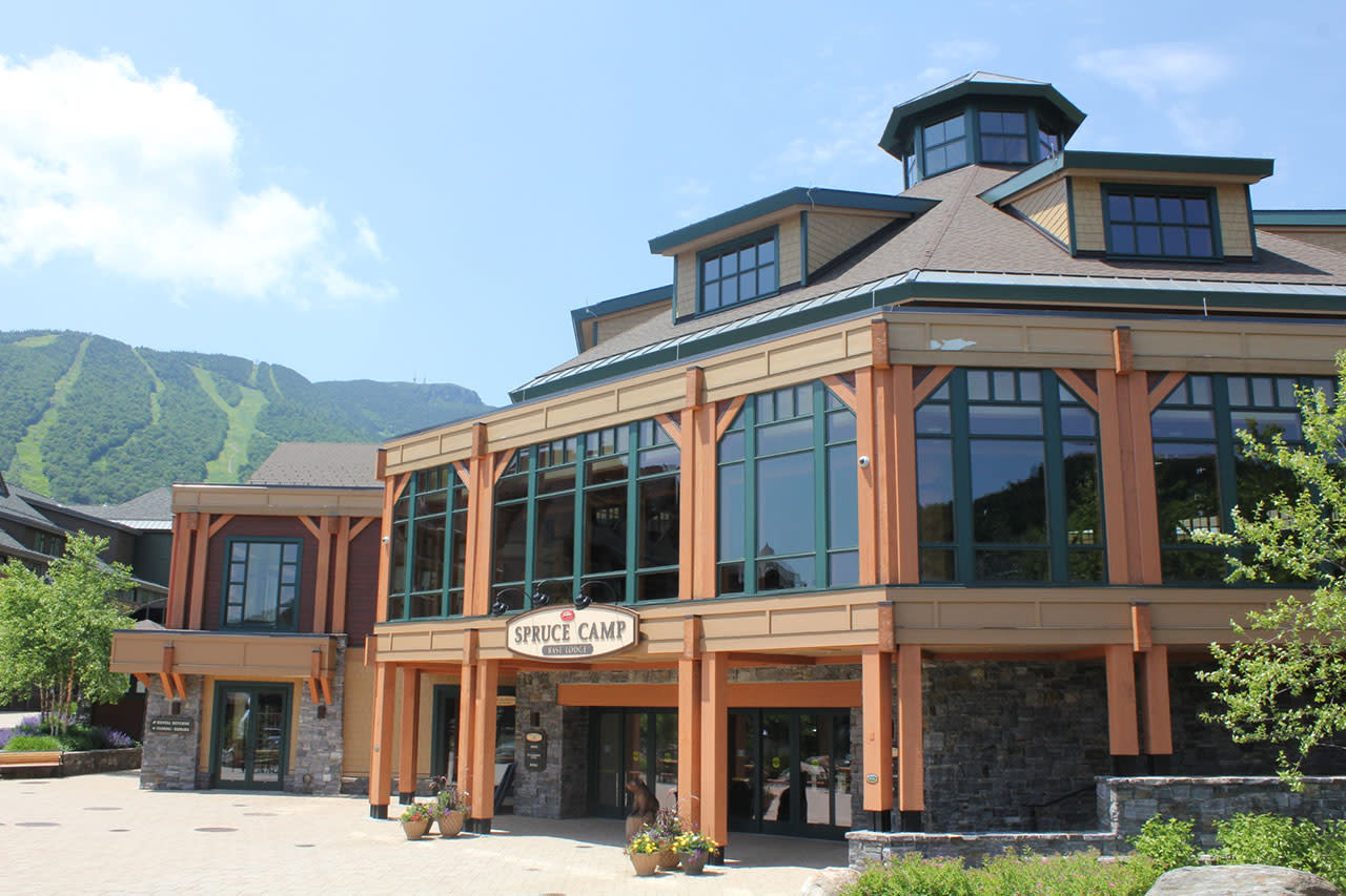 Angle view of Spruce Camp's main entrance