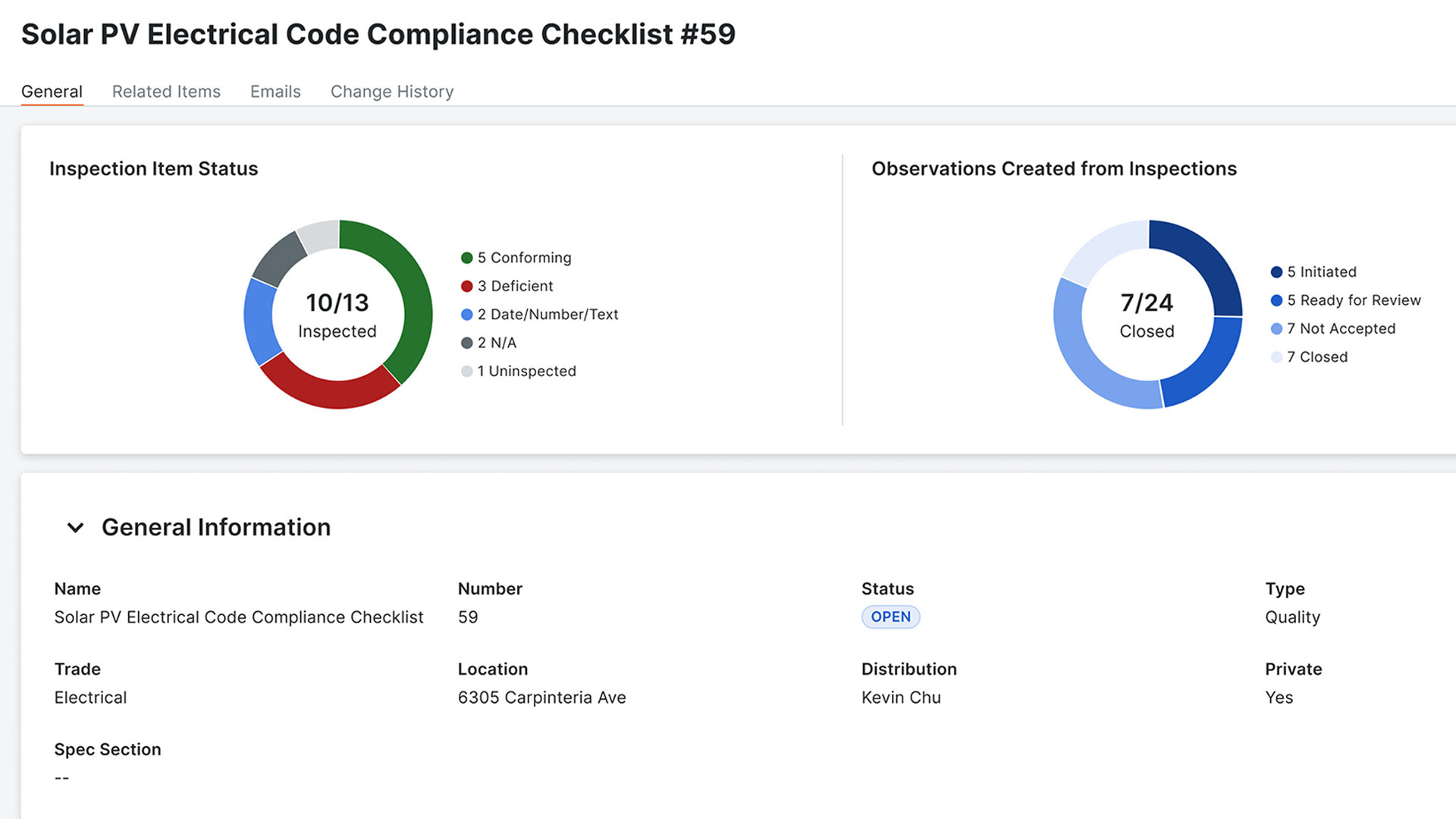 screen capture of procore reporting tool