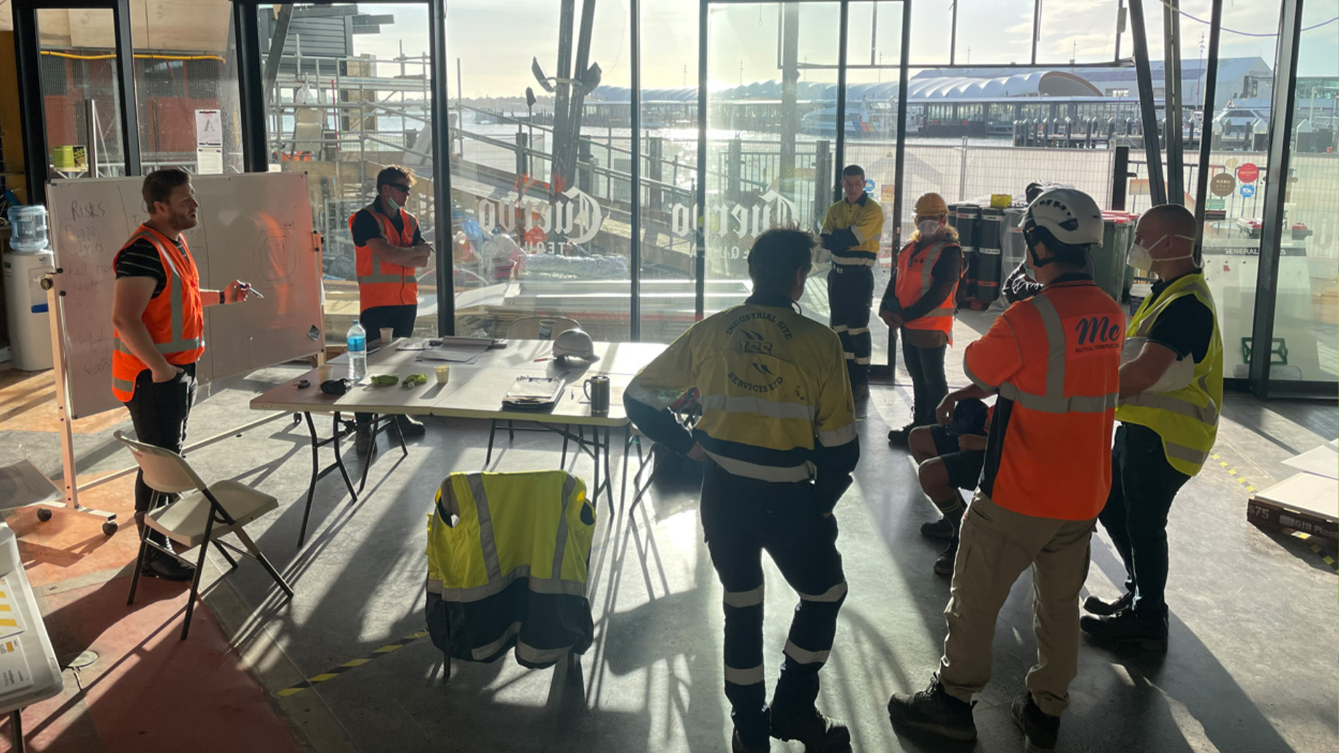 Contractors having a conversation during a break