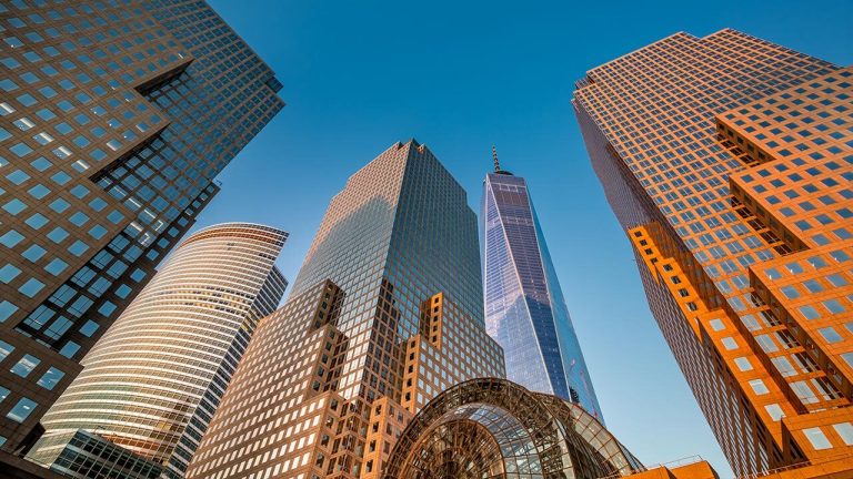 city skyline from a low angle