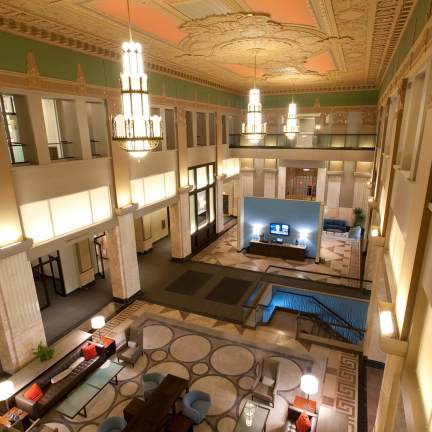 High angle view of a hotel's lobby