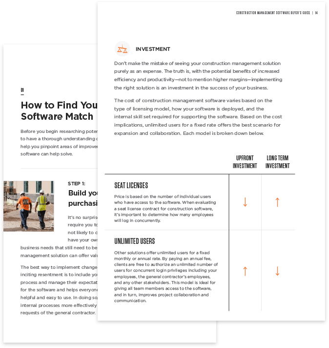 Interior pages of Construction Management Software Buyer's Guide for Subcontractors Ebook