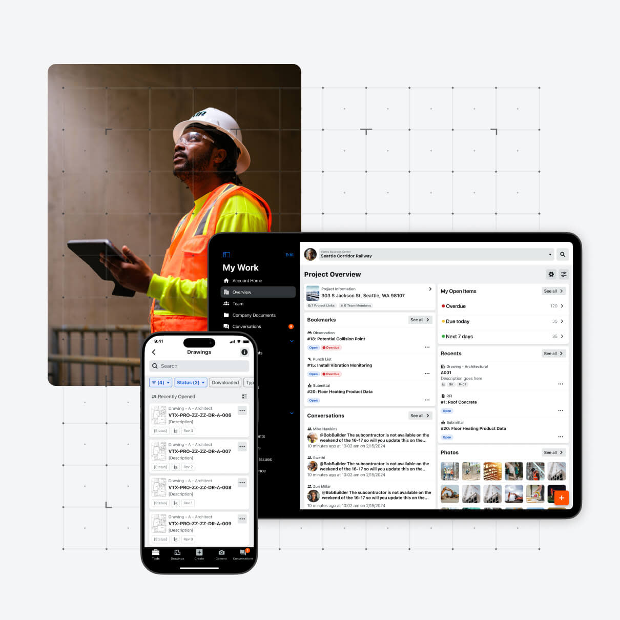 Images of Procore on a tablet and a phone